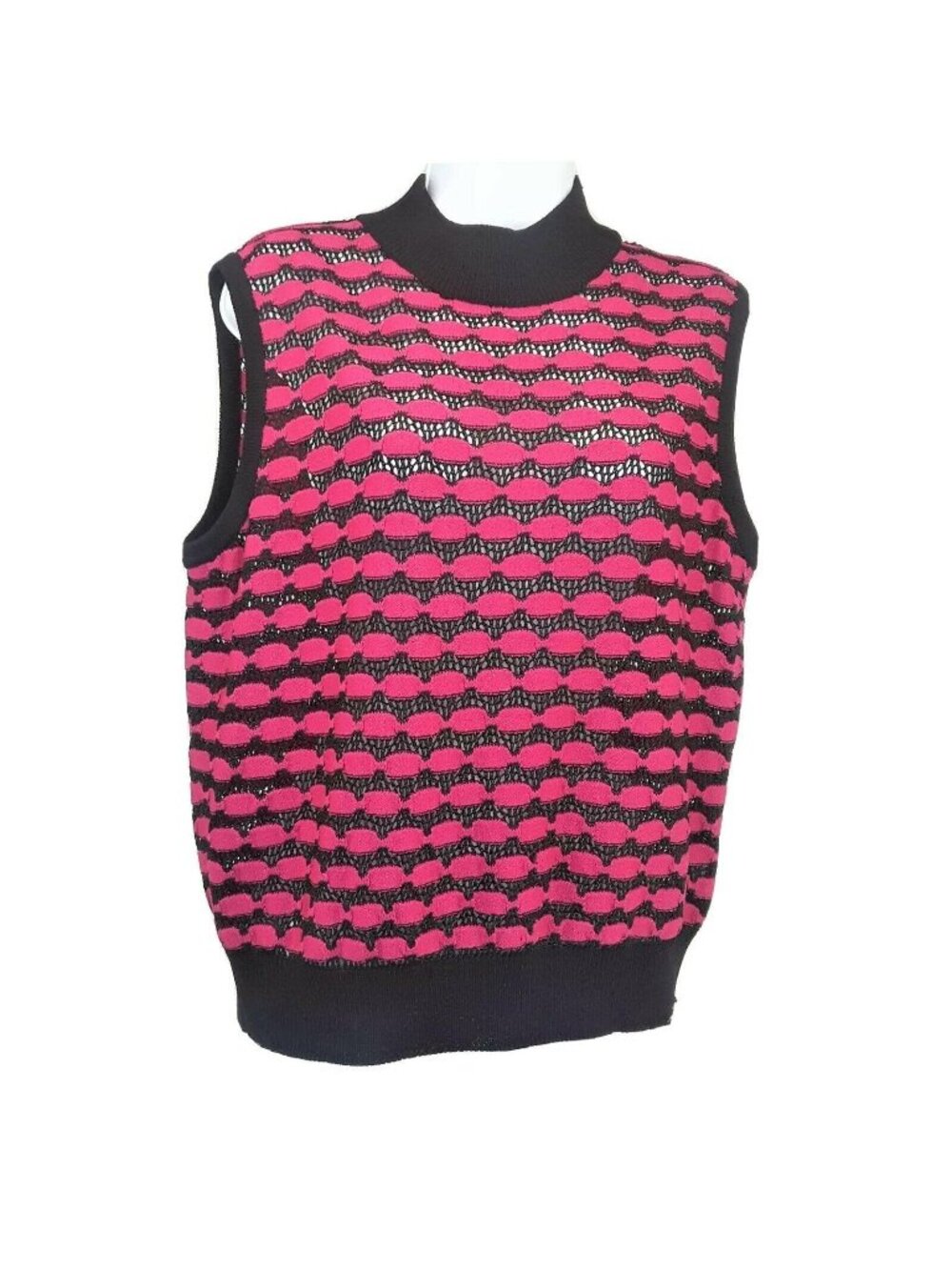 St. John Sport Marie Gray Wool Blend Sleeveless Sweater Vest Size Large Pink